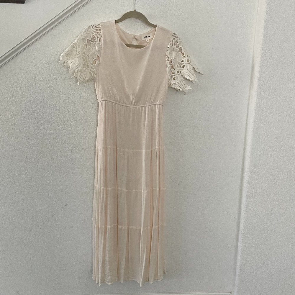 Bohme Ivory Maxi Dress with crochet sleeves size small